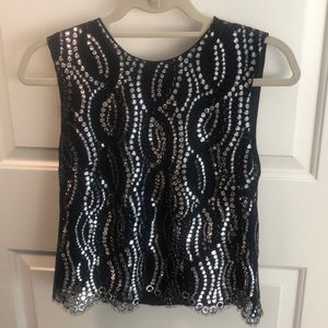 Black and metallic silver lace tank